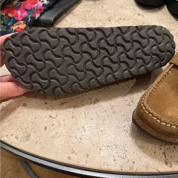 Birkenstock Suede Mule Clogs in Chestnut Brown with Silver Buckle - Picture 5 of 5